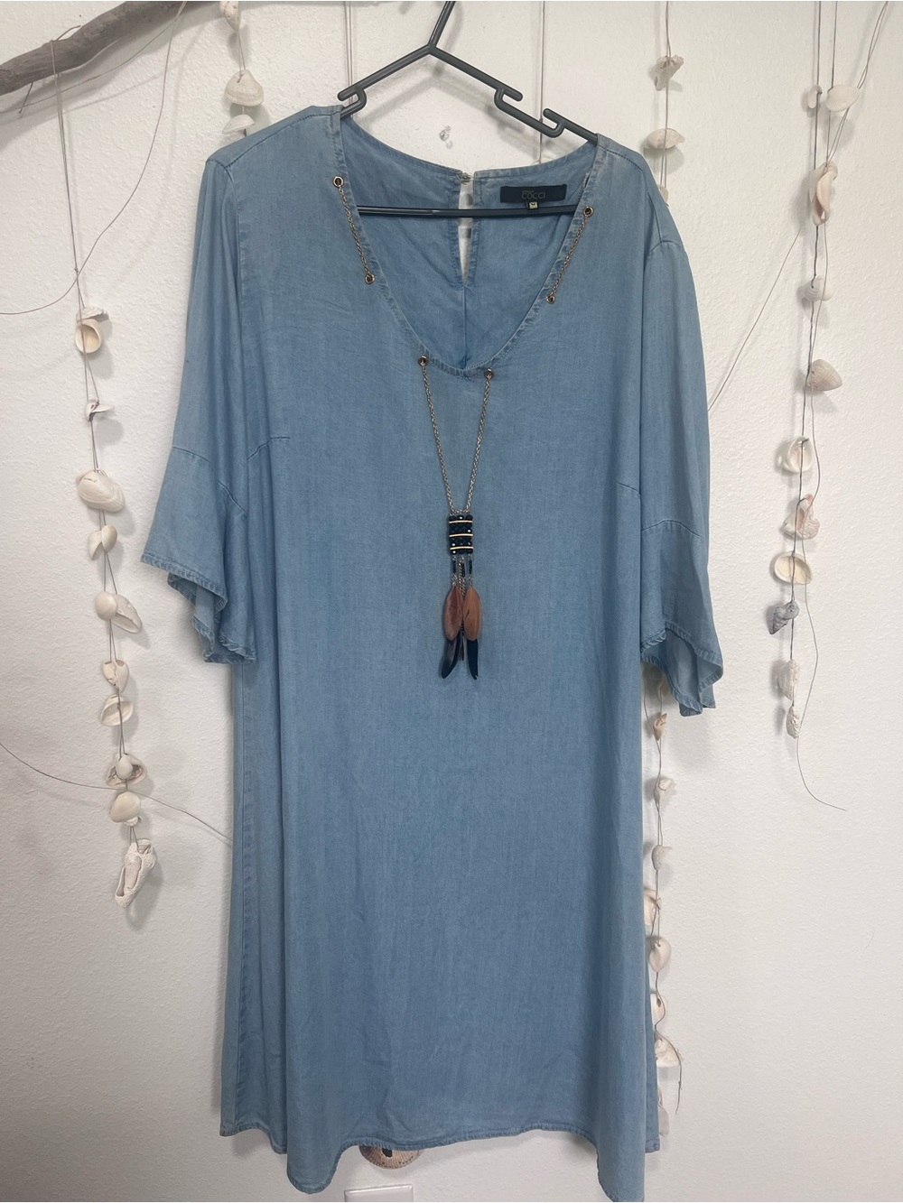 Stefano Cocci Light Wash Chambray Denim Boho Dress Size M⁠